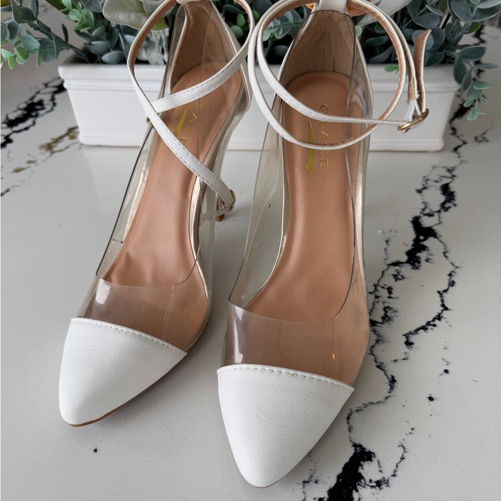 Glaze White Stiletto Heels with Transparent Sides